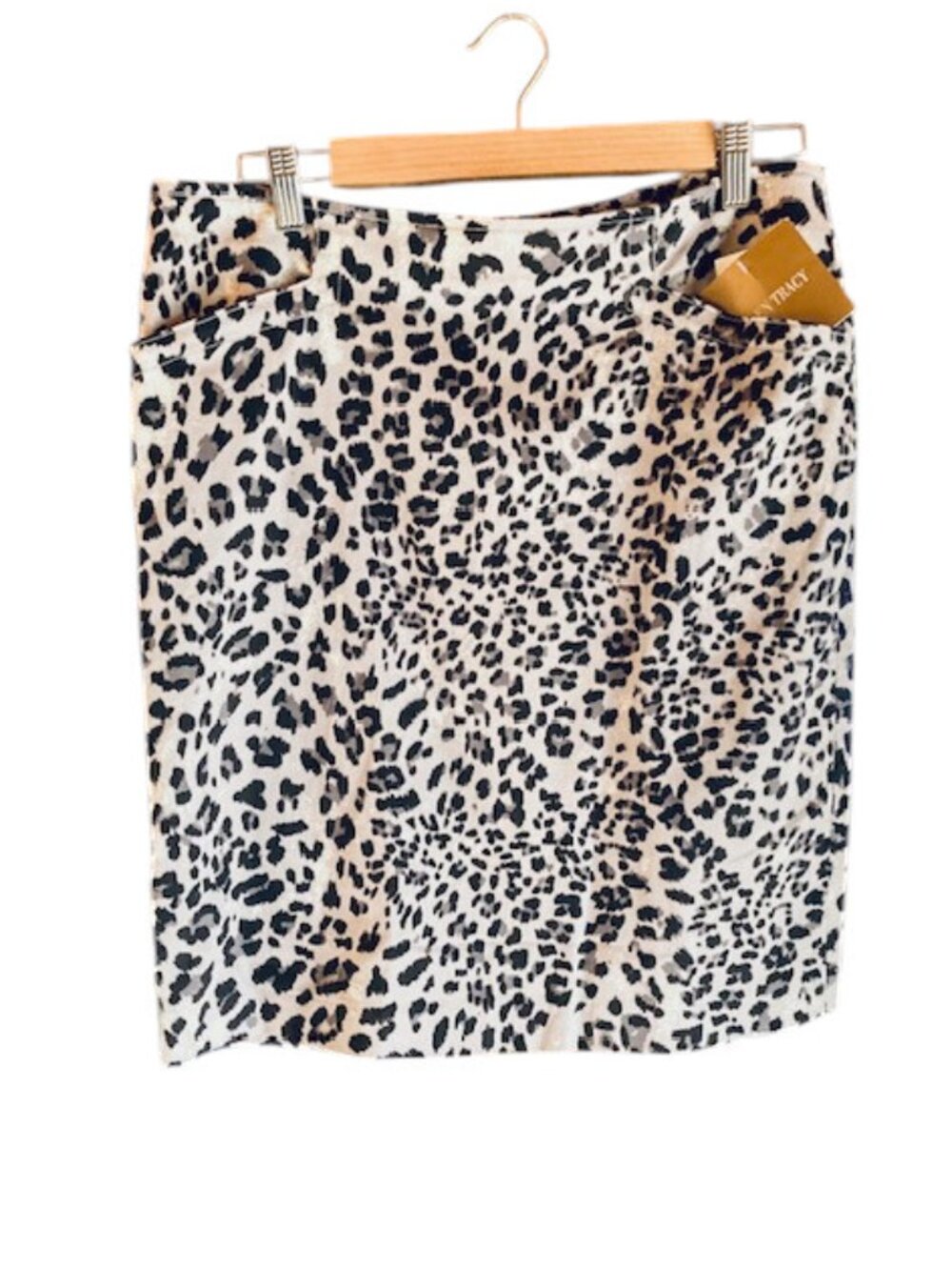 Ellen Tracy Leopard Spots Print Cotton Stretch Pencil Skirt Size 10 New w/Tags